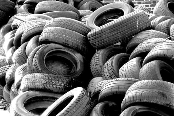 a pile of used, recyclable tires