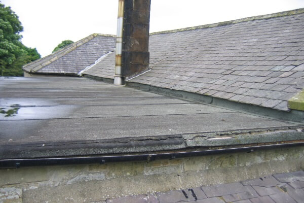 asphalt roof with a small amount of ponding